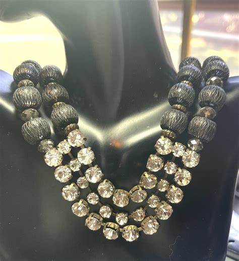 Chico S Double Strand Black Lace Beaded With Clear Rh Gem