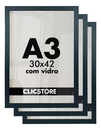 Kit 3 Moldura A3 Quadro 30x42 Certificado Vidro Diploma Sala Cor Preto