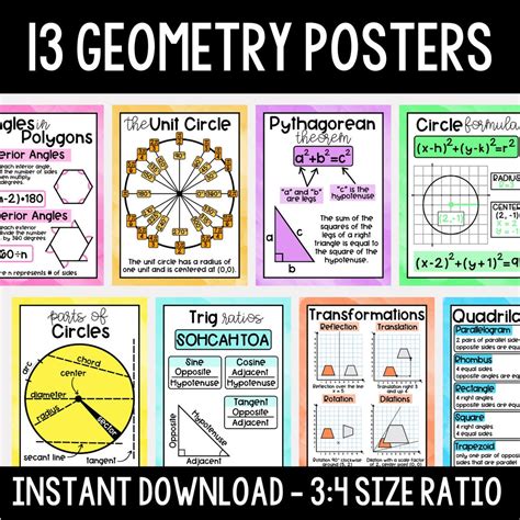 13 Geometry Posters Printable Math Posters Watercolor Geometry Posters ...