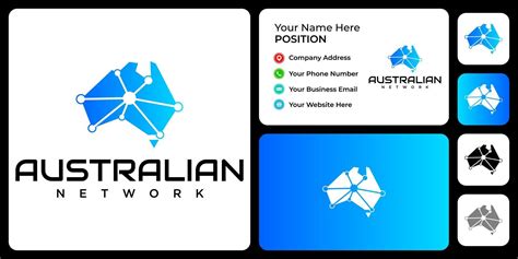 Australia map network logo design with business card template. 10599979 ...