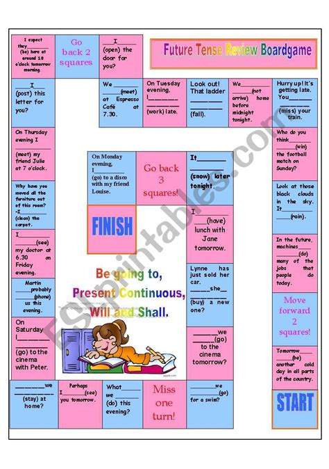 Future Tense Review Board Game Going Topres Continuouswillshall28072010 Esl Worksheet