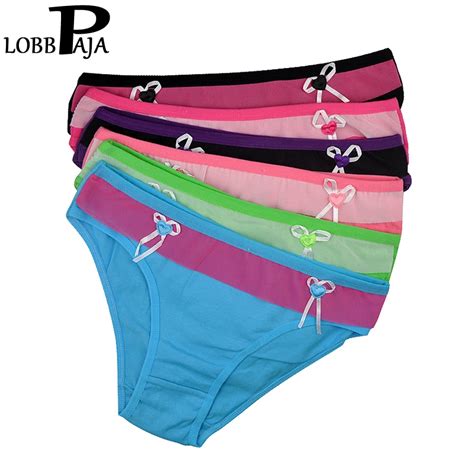 Lobbpaja Lot 6 Pcs Woman Underwear Cotton Panties Cute Bow Solid Girls