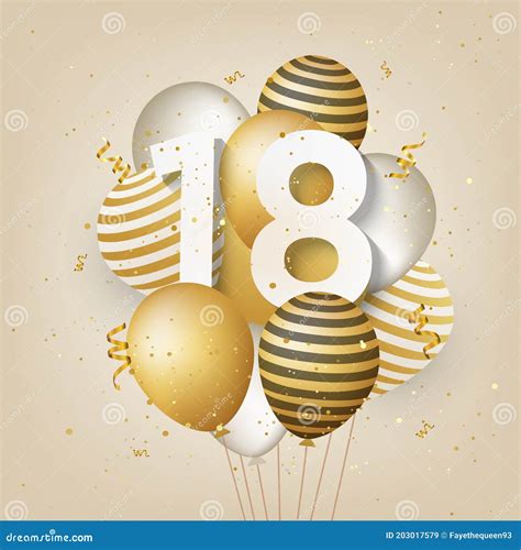 Happy 18th Birthday Gold Foil Balloon Greeting Background Cartoon