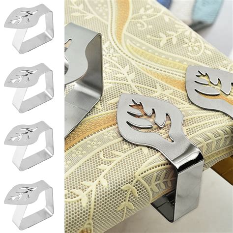 4pcs Stainless Steel Tablecloth Clip Silver Leaf Shaped Dining Table