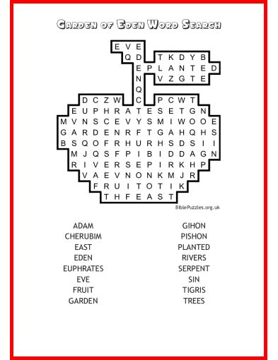 Adam And Eve Word Search Printable