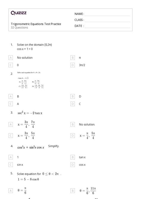 50 Trigonometric Equations Worksheets On Quizizz Free And Printable