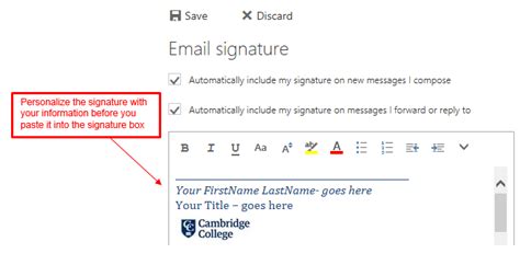 Owa Create And Add An Email Message Signature Cambridge College Online