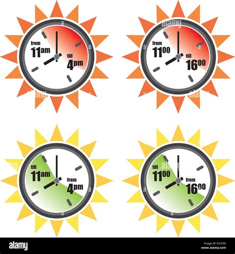 Horas De Sol Seguras Y Peligrosas Para Tomar El Sol Conjunto De Iconos