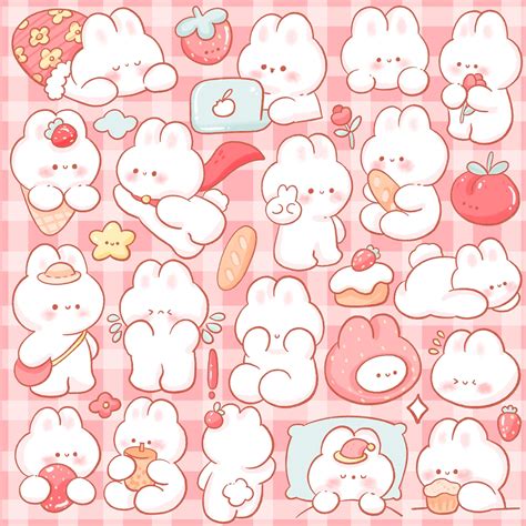 Cute Kawaii Printable Chibi Strawberry Bunny Clipart Commercial Use