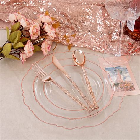 Liacere Pcs Rose Gold Plastic Plates Clear Rose Gold Disposable