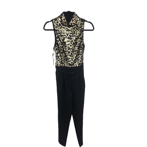 Vince Camuto Jumpsuit Womens 4 Black Gold Sequin Depop