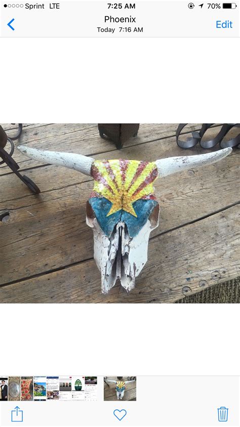 Painted Cow Skull With The Arizona State Flag Embellished With Recycled