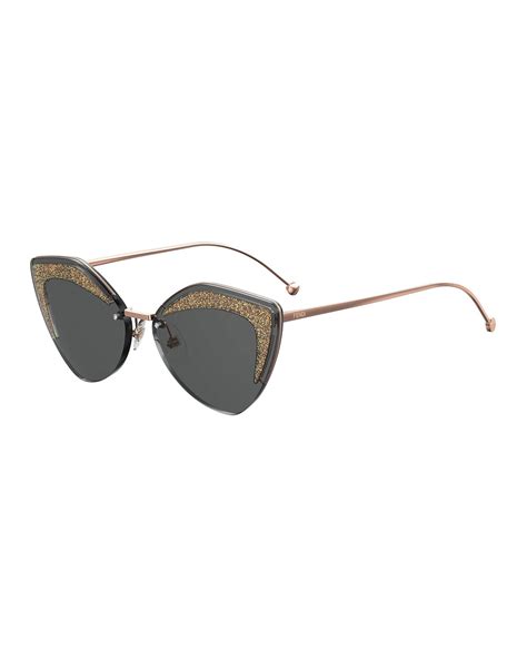 Fendi Cat Eye Sparkle Rimmed Metal Sunglasses Neiman Marcus