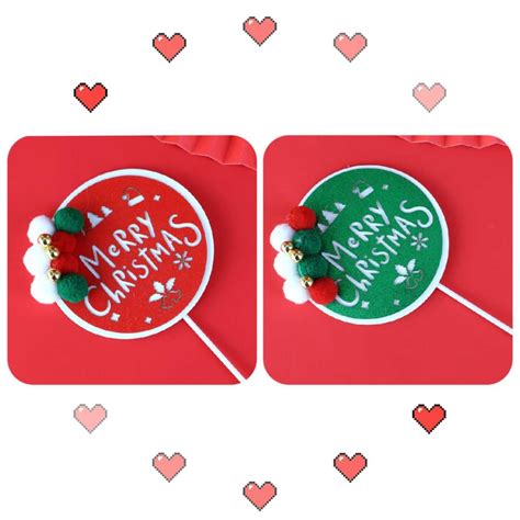 Merry Christmas Theme Pompon Green Circle Paper Card Cake Topper Props