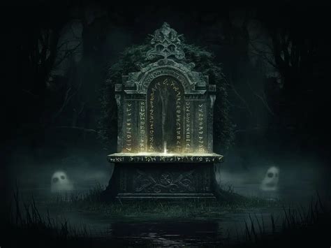 Dark Fantasy Magic Ancient Altar In Enigmatic Swamp Ai Art Generator