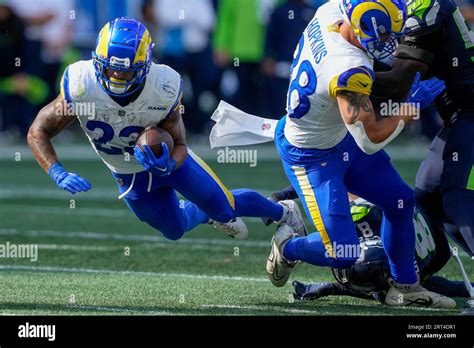 Los Angeles Rams Running Back Kyren Williams Is Tackled By Seattle