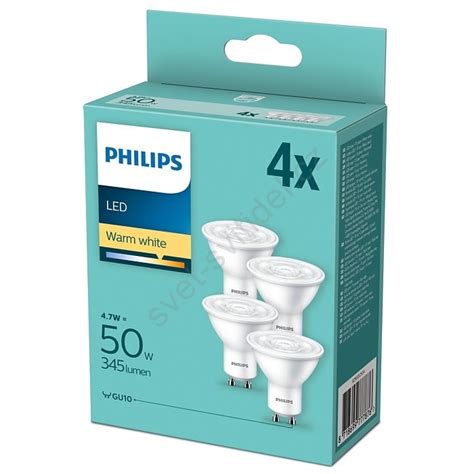 Sada 4x Led Žárovka Philips Gu10 4 7w 230v 2700k Svět Svítidel