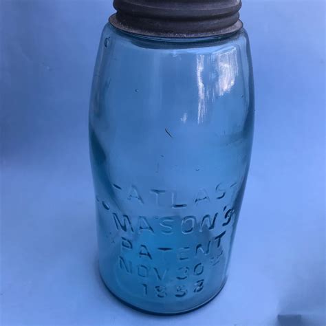 Vtg Aqua Blue 12 Gallon Atlas Masons Nov 30th 1858 Fruit Jar W Zinc Cap 1 4676718021