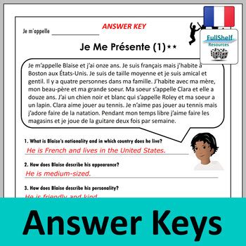 French Reading Comprehension Worksheet Je Me Pr Sente Tout Sur Moi