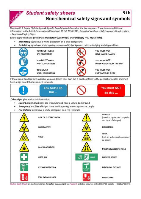 PDF Student Safety Sheets 91b Non Chemical Safety Signs Science