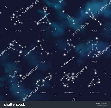 Zodiac Constellations Vector Set On Night Stock Vector (Royalty Free ...