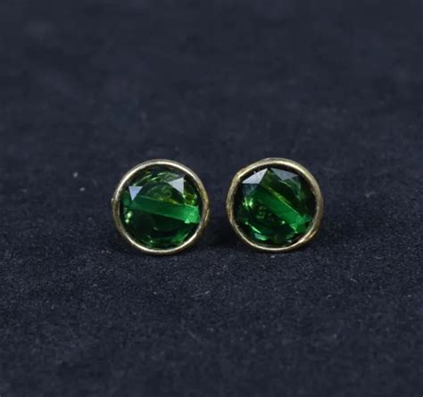 Solid Sterling Silver Ct Gold Overlay Cut Olive Green Quartz Stud