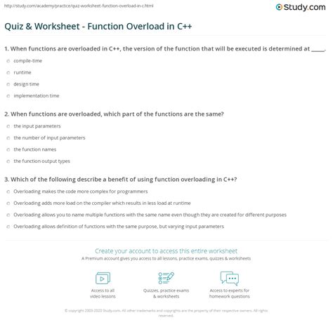 Quiz And Worksheet Function Overload In C