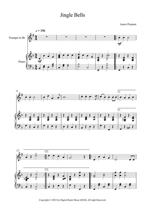 Jingle Bells James Pierpont Trumpet Piano Arr Digital Book Music