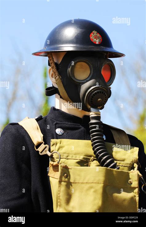 National Fire Service Nfs World War 2 Uniform And Gas Mask Stock