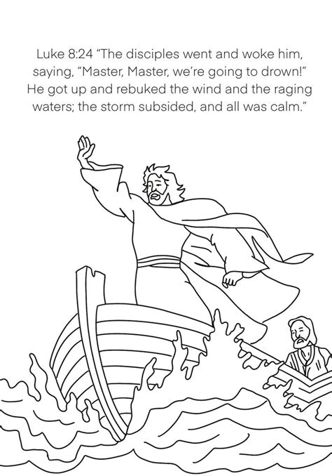 Jesus Calms The Storm Coloring Page Etsy