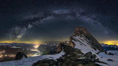 Earth Night Alps Landscape Mountain Nature Peak Starry Sky