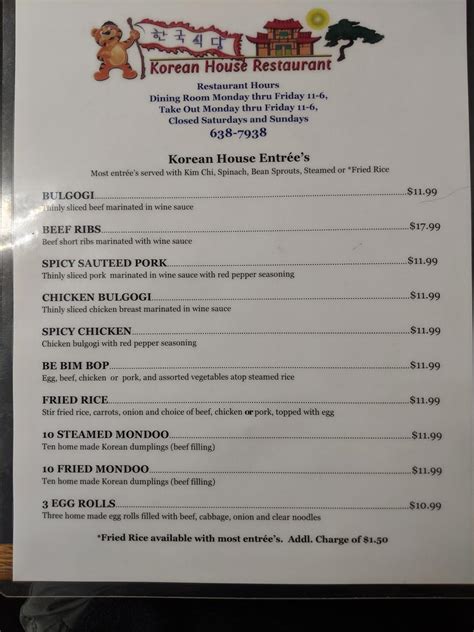 Menu at Korean House Restaurant, Cheyenne