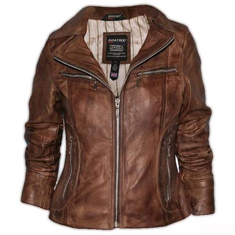 Ladies Brown Painted And Washed Zoe Soft Nappa Real Leather Jacket Real