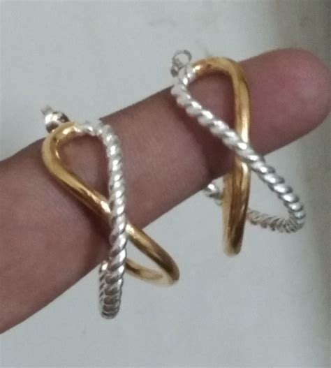 Silver And Gold Hoop Earrings Two Tone Crossover Hoop Earrings 18k Gold Hoop Earrings Twisted