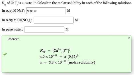 Solved Ksp Of CaF2 Is 4 010 11 Calculate The Molar Chegg