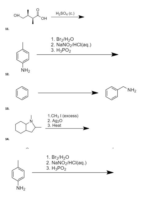Solved ОН. H2SO4 (c.) OH 11. 1. Br2/H20 2. NaNO2/HCl(aq.) 3. | Chegg.com