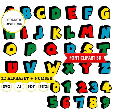 Super Mario Alphabet Clipart 3d Svg Ai Pdf Editierbar Für Etsyde