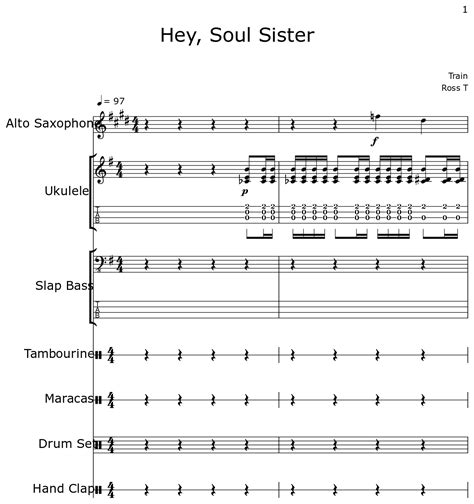 Hey Soul Sister Sheet Music For Alto Saxophone Ukulele Slap Bass