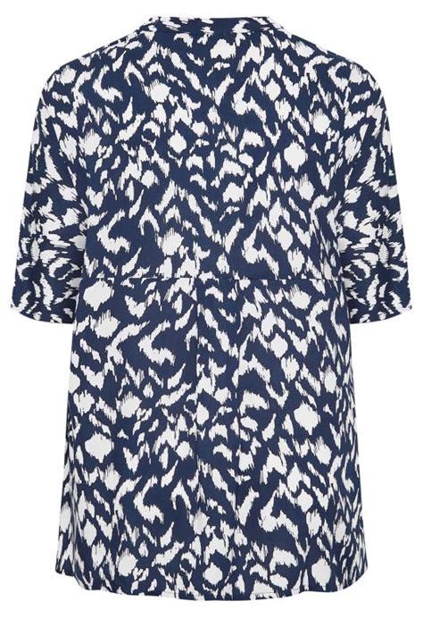 Yours Curve Plus Size Dark Blue Aztec Print Pleat Front Top Yours