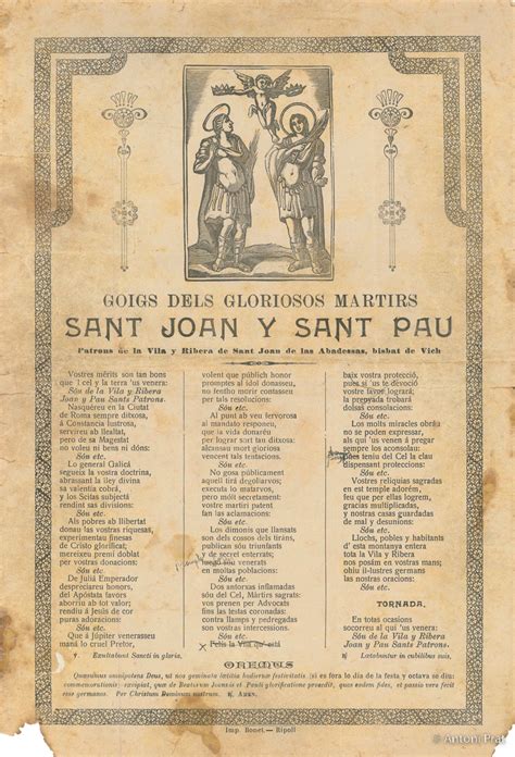 GOIGS dels gloriosos martirs Sant Joan y Sant Pau sense data dedició