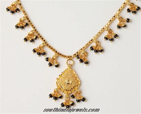 22 Carat Gold Black Bead Short Necklace South India Jewels