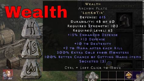 Diablo Ii Resurrected Rune Words Wealth Lem Ko Tir Youtube