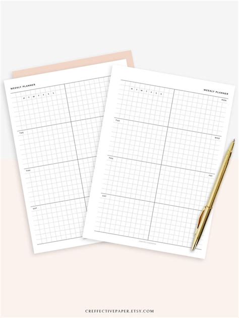 Weekly Overview Planner With Calendar Printable Template Grid Etsy