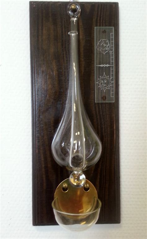 Weather Instrument Barometer To Hang Antique Styl Of Glass With Dark Wooden Board And Drip Tray