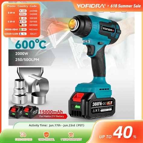 Yofidra W Electric Heat Gun Cordless Handheld Hot Air Gun With Nozzles Industrial Home