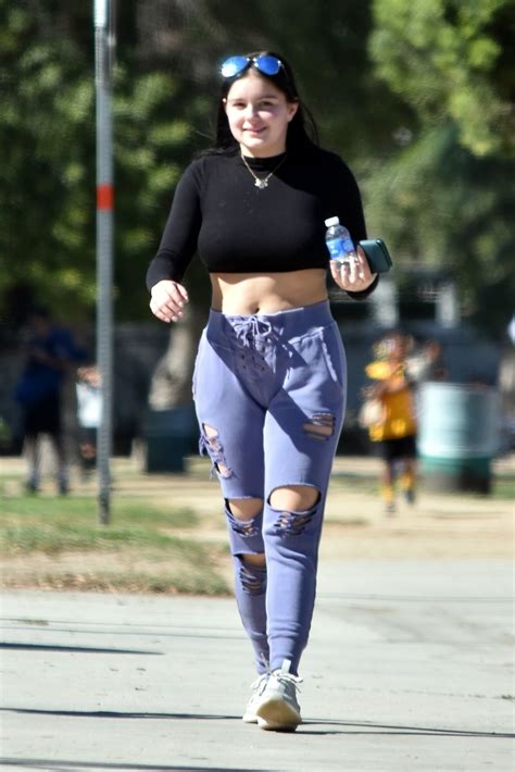 Ariel Winter Wore A Black Crop Top With Purple Leggings Teen Vogue