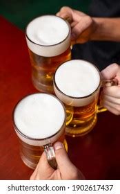 People Toasting Mugs Draft Beer Restaurant Stock Photo