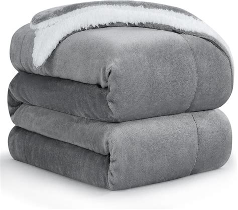 Aisbo Sherpa Fleece Blanket Grey Fluffy Thick Blanket For Bed Large