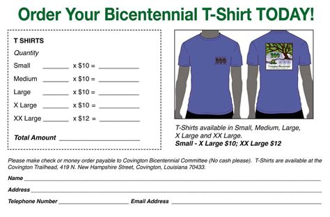 T Shirt Order Forms Printable