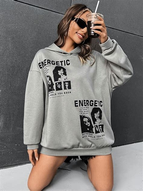 Shein Coolane Slogan And Figure Graphic Drop Shoulder Hoodie Shein Euqs